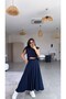Navy Blue Padded Skirt Blouse Set - 5