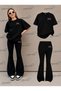 Summer Black Spanish Flared Pants and T-Shirt, Children's Girl's Set with Small Bow Print Design