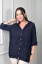 Women's Hooded Buttoned Front Jacket with Pockets and Brode Scallop Embroidery in Italian Cotton - 3