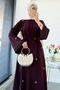 Stone Embellished Double Abaya Set - Brown - 8
