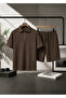 Ottoman Fabric Casual Stylish Zippered Polo Collar T-Shirt and Shorts Set - 2