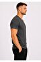 Men's Anthracite Melange Cotton V-Neck Short Sleeve T-Shirt-D804 - 2
