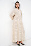 Women's Patterned Long Hijab Dress 1155 - Plain Cream - 3
