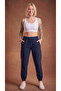 Women's Navy Blue Elastic Cuffed 3-Pocket Zippered Parachute Sweat-Wicking Trousers with Back Pockets - 4