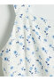 Blue Square Neck Floral Waist-Slit Dress - 6