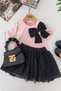 My Little Girl's 2-Piece Set with Bow Detail and Asymmetrical Tutu Skirt - Pink