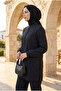 Women's Striped Hakim Collar Hijab Double Set with Linen Look - 2