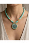 Natural Stone Women's Necklace Turquoise Bodrum Bead Ceramic End Steel Gold Detailed Bohemian Jewelry - 7