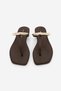 Women's Blunt Toe Flip Flops with Gold Metal Accessories, Daily Slippers, Lusina Brown Satin - 6