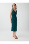 Dark Green V-Neck Midi Dress with Tie Detail - 3