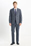 Men's Dark Gray Slim Fit Slim Fit Swallow Collar Checkered Flexible Suit with Flap Pockets - 2