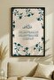 Blue Floral Motif Arabic Verse Table Single Wooden Table - Black Wooden Framed Home and Business Table - 2