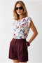 Women's White Fuchsia V-Neck Woven Viscose Blouse Blz-19003048 - 2