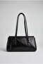 Women's Black Vintage Buckle Shiny Textured Faux Leather Rectangular Shoulder Bag 2682 Cnt0009 - 3