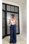 Navy Blue Bandana Detailed Lyocell Tencel Trousers - 202612 - 2