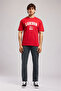 Cliff Men's Loose 100% Cotton Printed Crew Neck T-Shirt Red