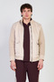 Men's Stand Collar Ribbed Sleeves Suede Coat - Stone - 2