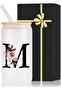 Customized Glass Drinking Cup with Lid and Straw Personalized Gift for Women Letter m