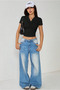 Women's Slim Polo Collar Crop Stretchy Fabric Casual Basic T-Shirt - 7