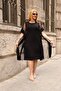 Plus Size Black Dress with Tulle Detail