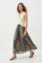Blue Elastic Waist Belted Shawl Pattern Chiffon Flowing Maxi Skirt 2901