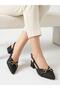 Women's Black Thick Heel Comfortable Fit Heeled Ballerina Shoes - 2