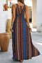 New Season Women's Strappy Deep V Chest Low-Cut Patterned Long Single Jersey Summer Dress - 4