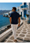 Men's Premium Imported Textured Fabric Striped Navy Blue Polo Collar T-Shirt - 2