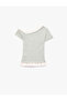 Asymmetrical Boat Neck Ruffle Detailed Short Sleeve T-Shirt - 4