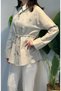 Stella Veil Shirt with Bead Embroidery on the Top and String Tie at the Waist 5265 Beige - 3