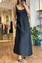 Black Thick Strap Long Satin Dress - 4