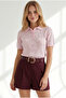 Women's Pink Polo Collar Floral Patterned Openwork Knitwear Blouse Blz-19003383 - 3