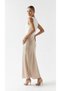 Women's High Waist Beige Color Long Viscose Satin Skirt - 4