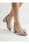 Girls' Stylish Dressy Shoes with Silver-Colored Stone Bows and Comfortable Square Heels - 6
