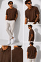 Men's Short Sleeve Ribbed Half Button Closure Polo Collar T-Shirt 26001 - 4