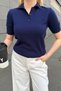 Polo Collar Short Sleeve Tricot Sweater - 3