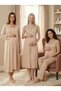 New Season Beige Lace Detailed Straps 100% Cotton Special Design Maternity Dressing Gown Pajama Set with Breastfeeding Feature Nightgown Set of 4 - 6