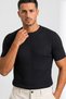 Black Knitwear Men's T-Shirt Ribbed Crew Neck Short Sleeve