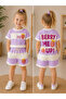 Girl's Raspberry Detailed Striped Shorts Set - 2
