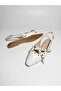 Women's White Open-Back Cross-Strapped Ballerinas with Gold Buckle - 5
