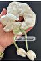 Stone-Embellished Tulip Flower Pendant Satin Scrunchie with Elastic Band in White - 3