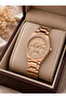 Modern Women's Wristwatch with Zircon Stone Case, Rose Gold, Stylish Design, Gift Boxed - 2