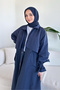Lyon Drawstring Waist Trench Coat - Navy Blue - 4