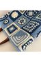 Women's Blue Motif Hand Knitted Large Size Shoulder Bag with Leather Handle Beach and Daily Bag 46X42 cm - 6