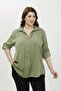 Women's Khaki Dubai Fabric Flowing Textured Plus Size Shirt - 2