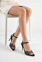 Black Stone Detailed Thin Heeled Evening Dress Shoes with Ankle Strap - 5