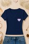 Women's Lilac Pixel Heart Printed Basic Daily Use V-Neck Slim Fit Lycra T-Shirt - 2