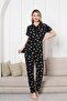 Black Daisy Pattern Short Sleeve Lycra Viscose 100% Cotton Women's Pajama Set - 4