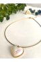 Steel Gold Necklace with White Heart Figure - 4