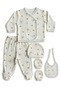 100% Cotton 5-Piece Newborn Teddy Bear Patterned Hospital Discharge Set – Baby Bodysuit Set, Hat, Bib, Gloves - 2